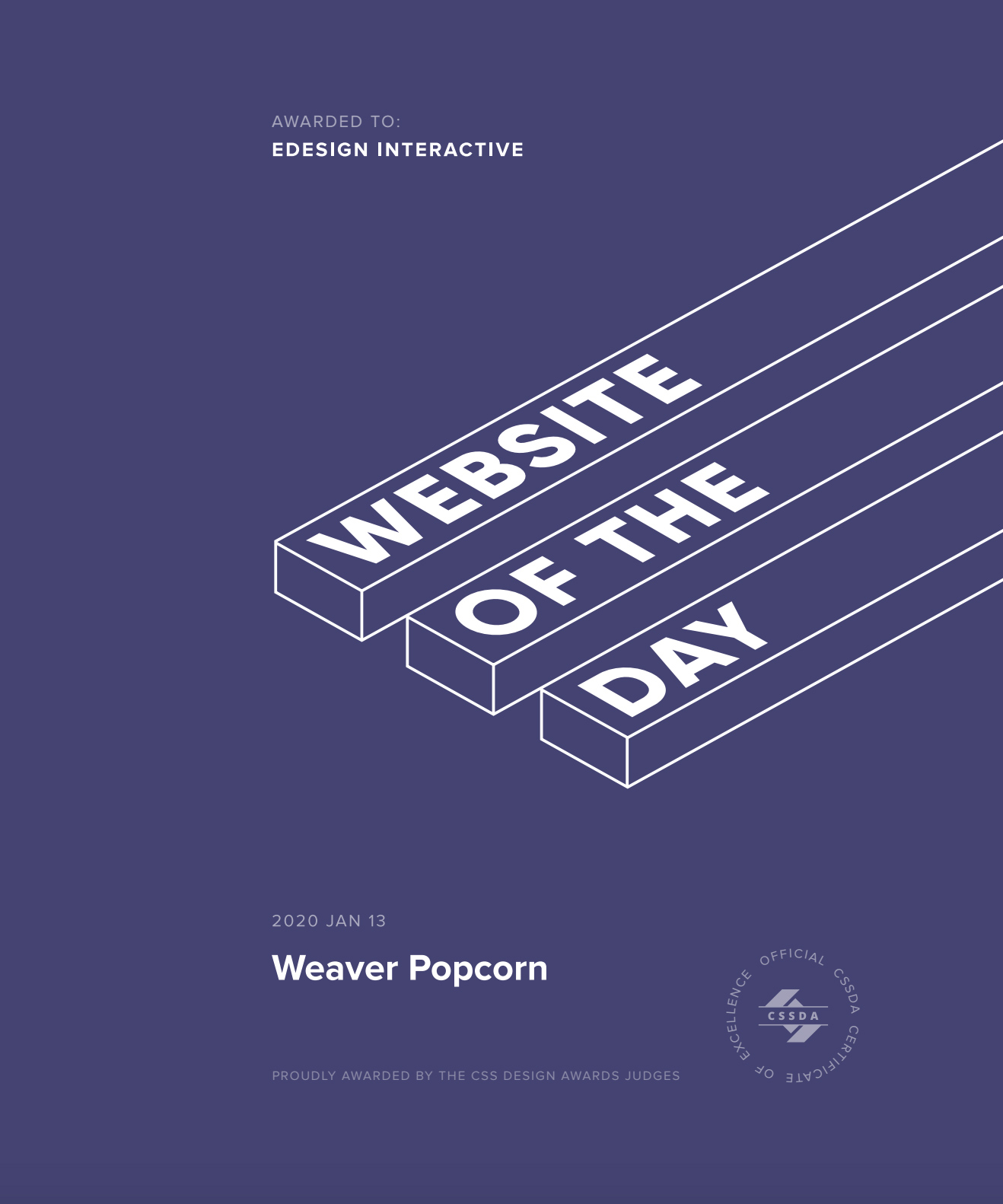 eDesign Interactive First CSS Design Award for 2020 Weaver Popcorn